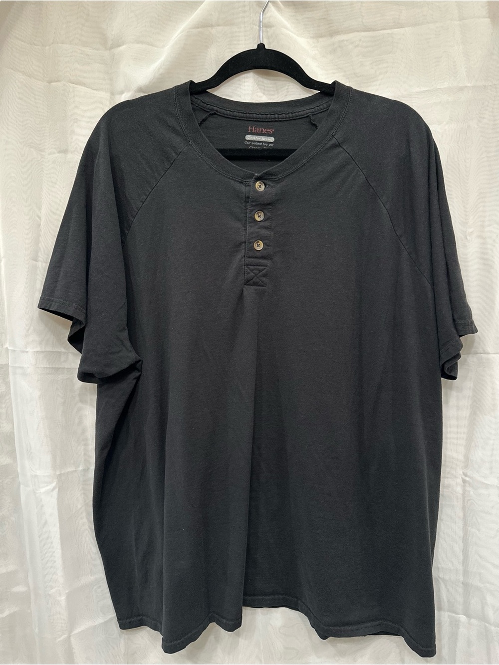 Hanes Black Short-Sleeve ComfortBlend Henley Tee